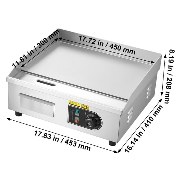 Elektrisk Grillplade 45x30 cm Rustfrit Stål Flad Top Grill