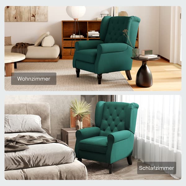 Wingback lænestol 74x86x102 cm Mørkegrøn polstret