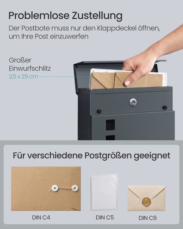 XL Postkasse, Postkasse med Avisrum, 9,5 x 29 x 31 cm