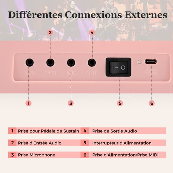 Sammenklappeligt elektronisk keyboard, 94x22x6 cm, pink