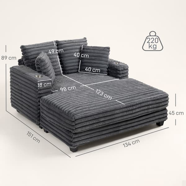 Chaiselongsoffa Bäddsoffa 134x151x89 cm Grå med kopphållare