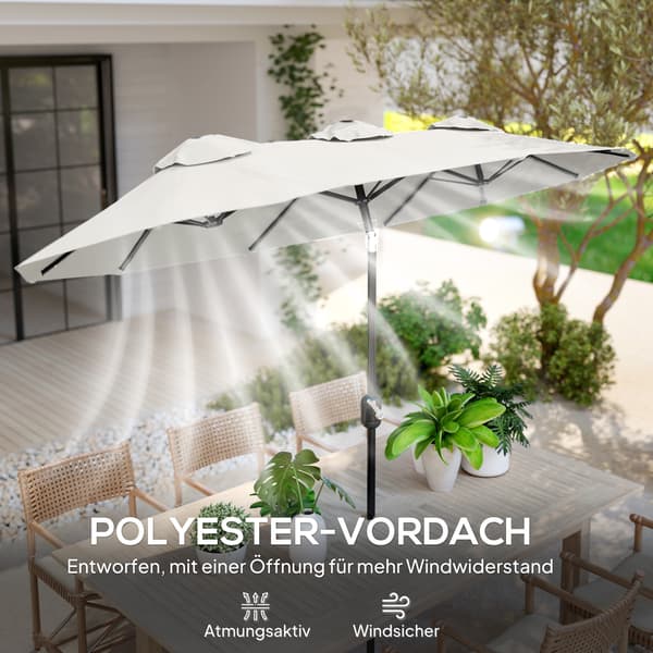 Patiosateenvarjo 295x152 cm, valkoinen, polyesteri ja teräs