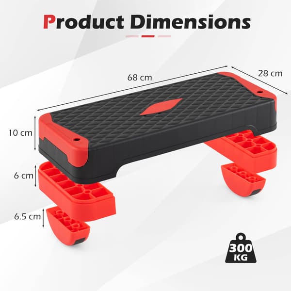 Aerobic Step Platform Sæt 3-i-1 27x11x4-7,5 in rød/sort