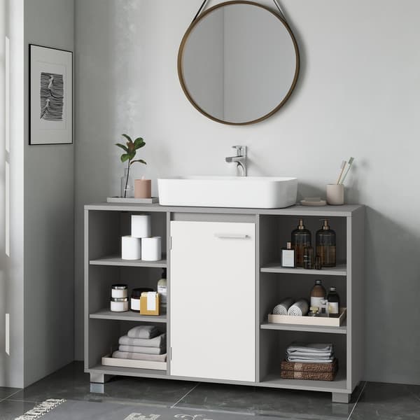 Badeværelsesskab 30x90x60 cm Grå-Hvid Træ