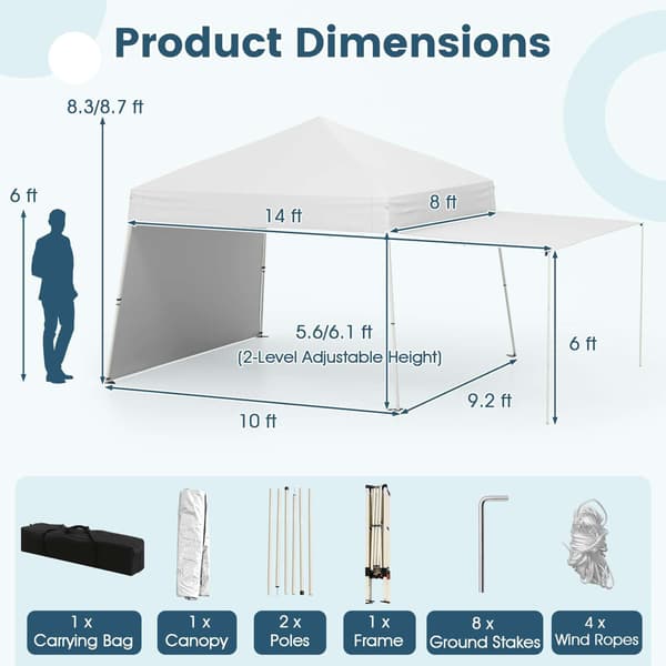 Pop-up pavillon, 14x9,2x8,3 ft, hvid