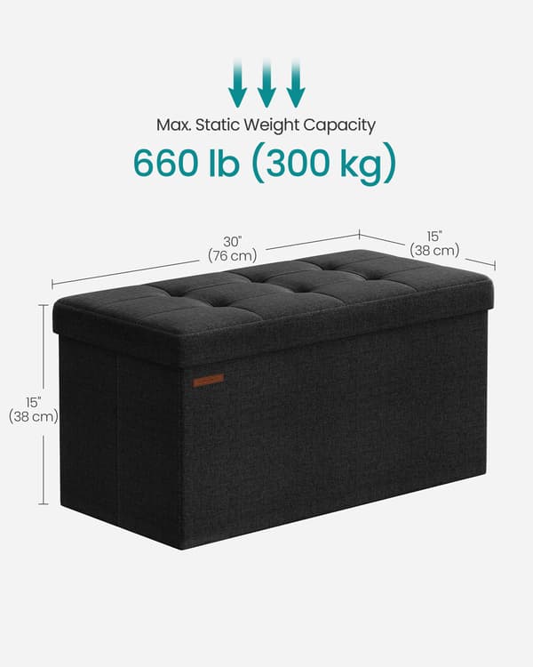 Opbevaringspuf 76x38x38 cm Sort Foldbar Opbevaring