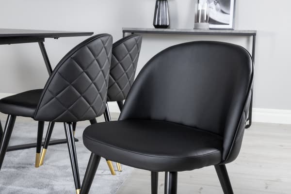 Spisebord og fløjls spisebordsstole, sort