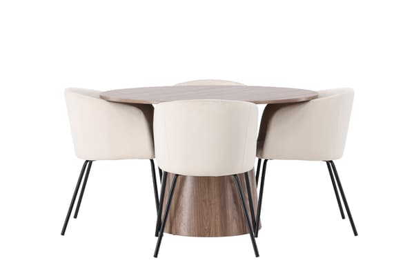 Spisebord og stol sæt 120 cm sort beige MDF fløjl