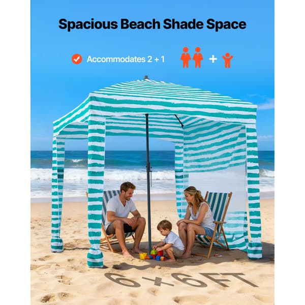 Strandcabana, 183x183x229 cm, Gröna ränder, Solskydd