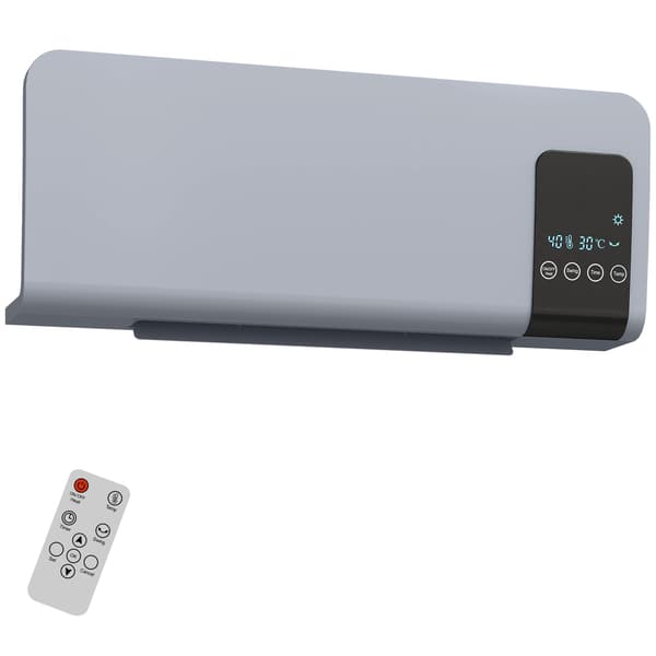 Elektrisk värmare, väggmontering, svängfunktion, 2 lägen, timer, LED-display, grå