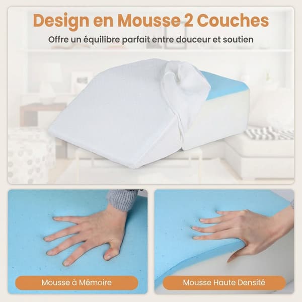 Benløftningspude Memory Foam 59x54x19 cm hvid
