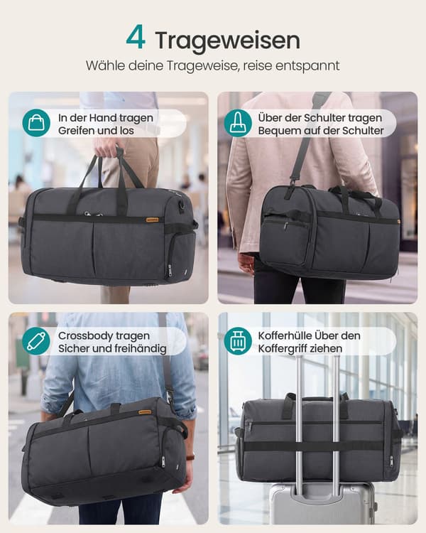 Grå sammenfoldelig sportstaske med sko- og vådtøjsrum