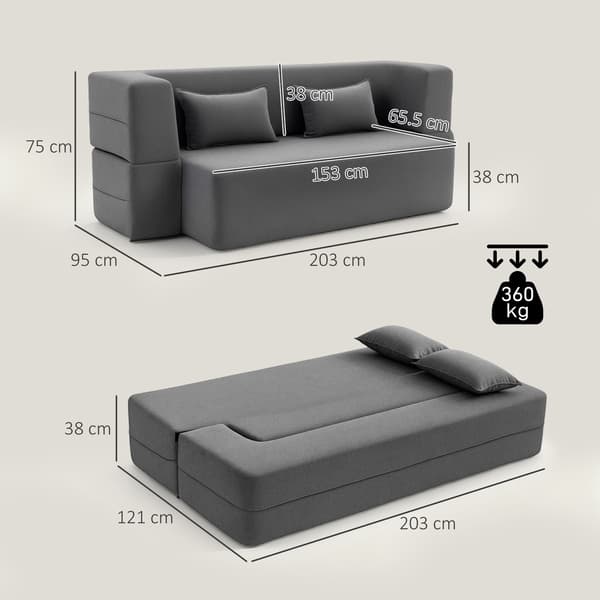 Bäddsoffa, 2-sits skum, 203x95x75 cm, grå, tyg