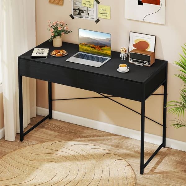 Computerskrivebord med 2 skuffer 111x48x76 cm sort