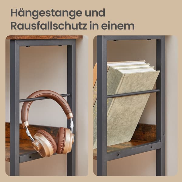Bogreol 80x33x149 cm Brun-Sort Træ-Stål