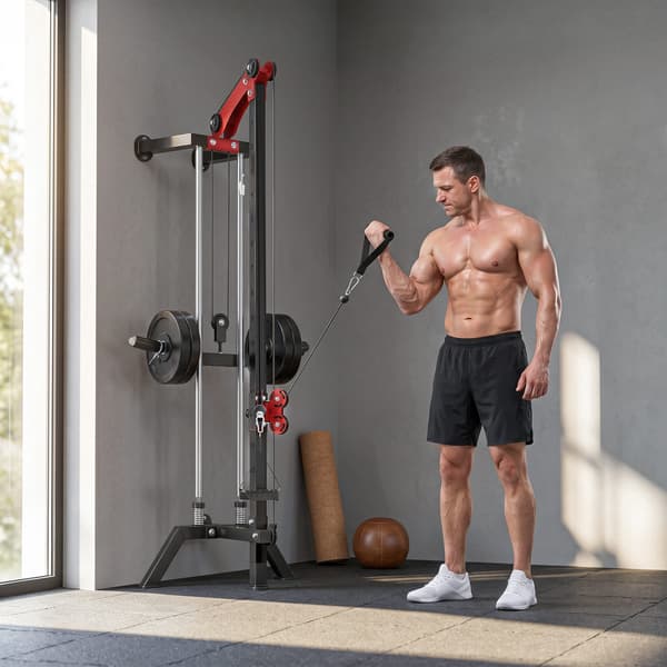 Lat pulldown -asema 68x85x210 cm musta/punainen