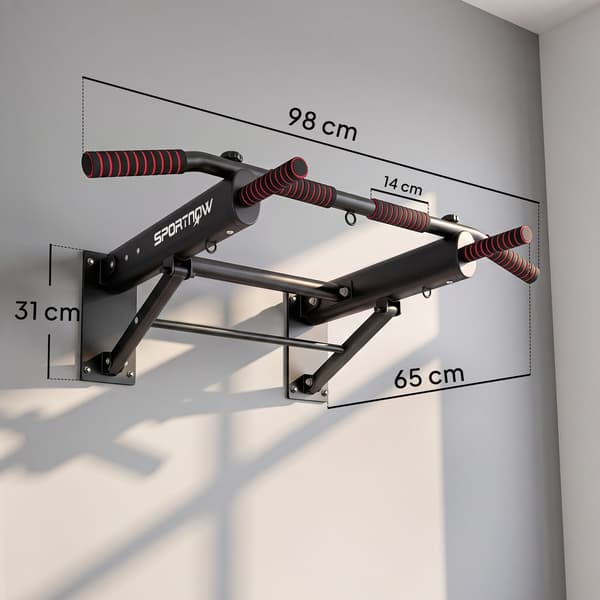 Foldbar Pull-up Bar med Skridsikre Greb, Vægmontering, Max 120 kg, 98 x 65 x 31 cm, Sort