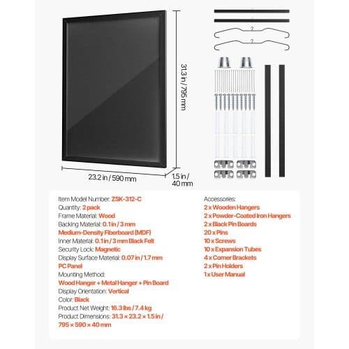 Jersey Frame Display Cases 2 stk 79,5x59x4 cm sort