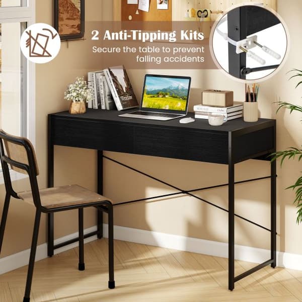 Computerskrivebord med 2 skuffer 111x48x76 cm sort