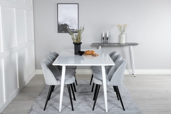 Spisebord og stole sæt 180 cm hvid lys grå