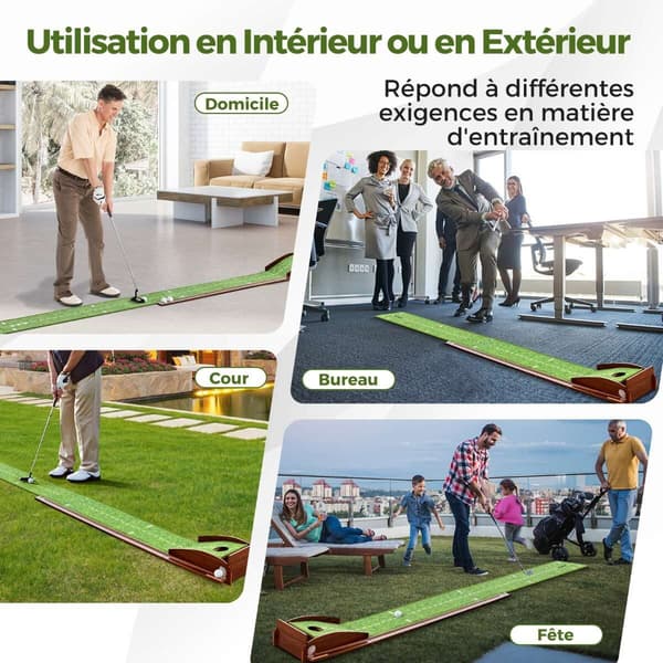 Golf putting måtte, 280x29x15 cm, Brun Grøn