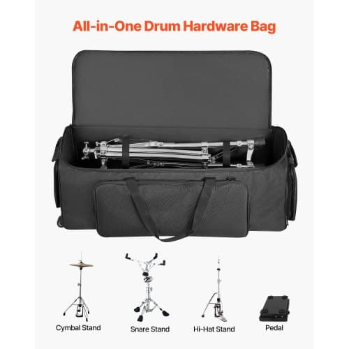 Trommehardwaretaske, 90x35x32 cm, Sort, 1680D stof