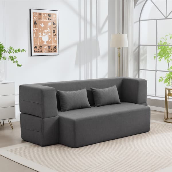 Bäddsoffa, 2-sits skum, 203x95x75 cm, grå, tyg