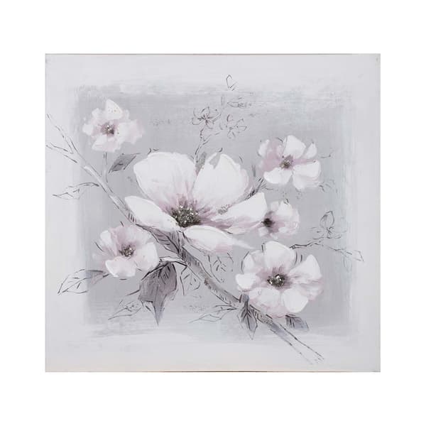 Olie Maleri 60x60 cm Hvide Blomster