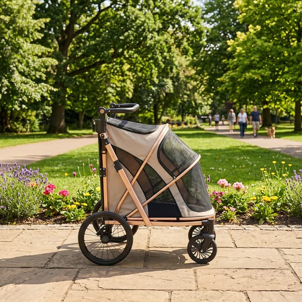 Hundeklapvogn foldbar 94x69x118 cm lys brun/guld