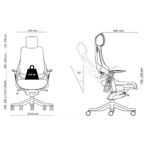 Kontorstol WAU 70x70x119-128 cm Grå