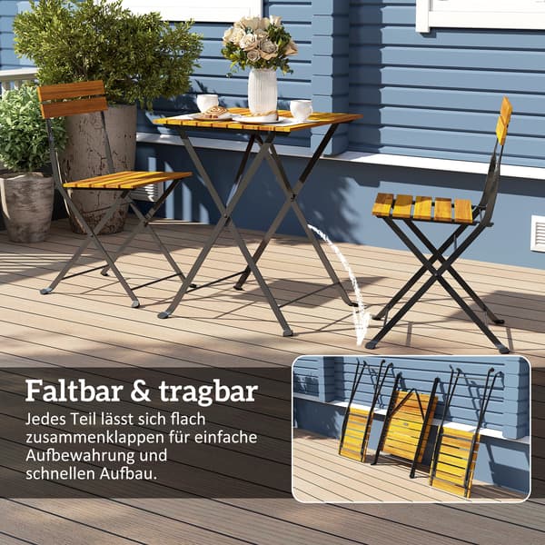 Spisesæt 2 pladser foldbart bord og stole teaktræ og stål