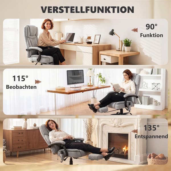 Kontorstol med høj ryg, massagefunktion, 69,5x77,5x118-126 cm, grå