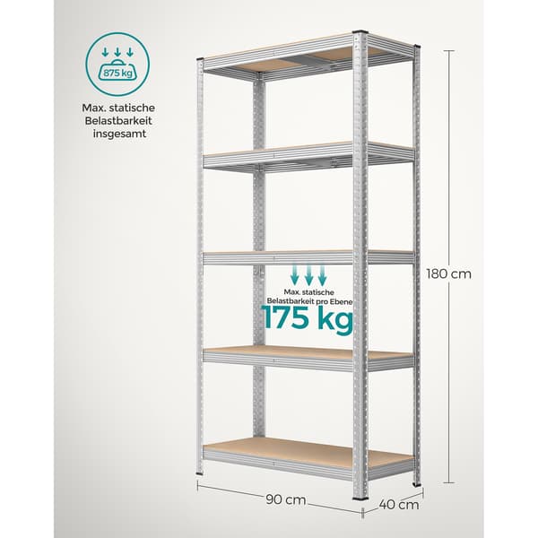 Reolsystem Sæt 180x90x40 cm Sølv Stål