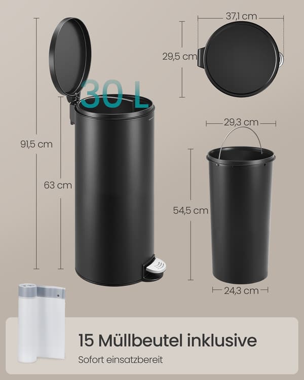 Roska-astia 30L Teräs Musta