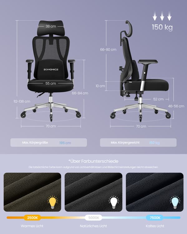 Kontorstol Ink Sort Ergonomisk Justerbar Støtte Netstof