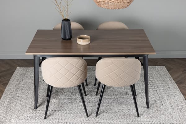 Spisebord og stol sæt Tempe 140x80 cm Sort valnød Beige stof