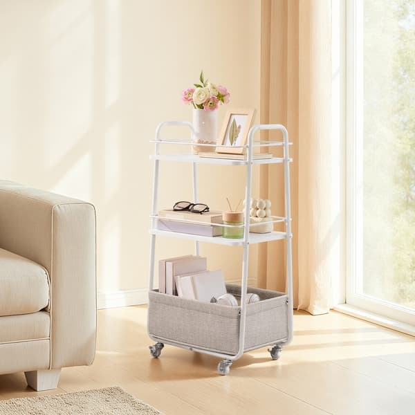 Serveringsvogn 43x30x81 cm Hvit-Brun stoffoppbevaring