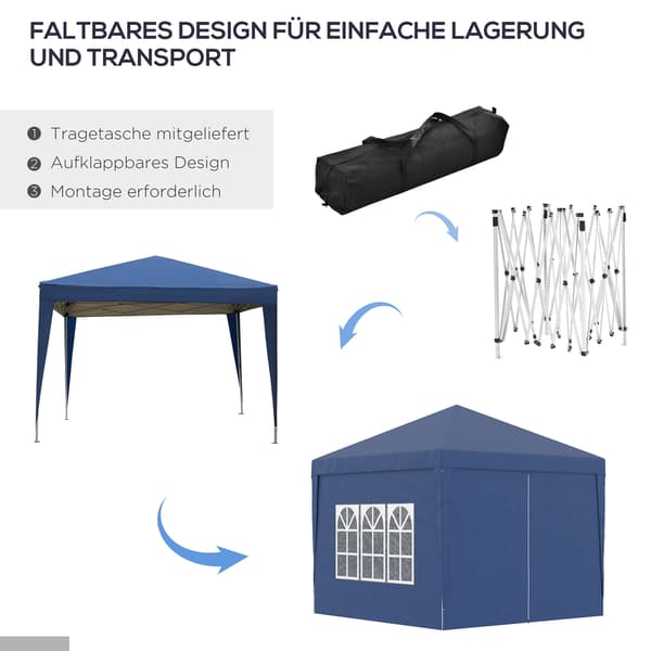 Pavillon med 4 sider 295x295x258 cm blå