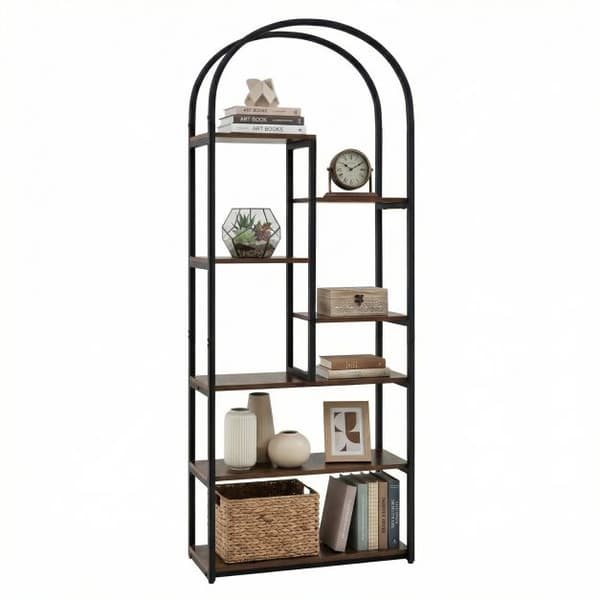 Bogreol med buet top 70x30x181,5 cm rustik brun/sort