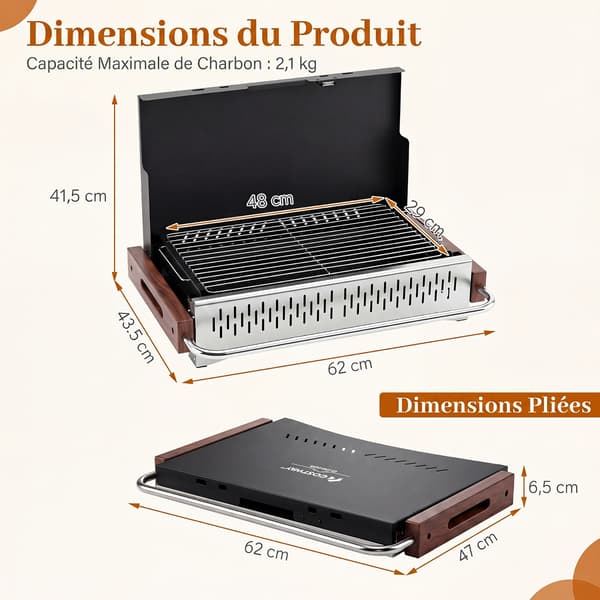 Sammenklappelig grillkulgrill 62x43,5x41,5 cm sort