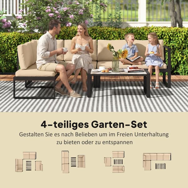 Havemøbelsæt 4-delt sofasæt 247x152x65 cm Khaki Stål