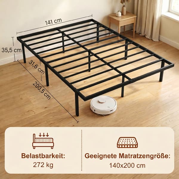Sengeramme 140x200 cm 200,5x141x35,5 cm sort