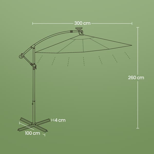 Parasol 300 cm diameter Grå Metal Solcelle LED-belysning