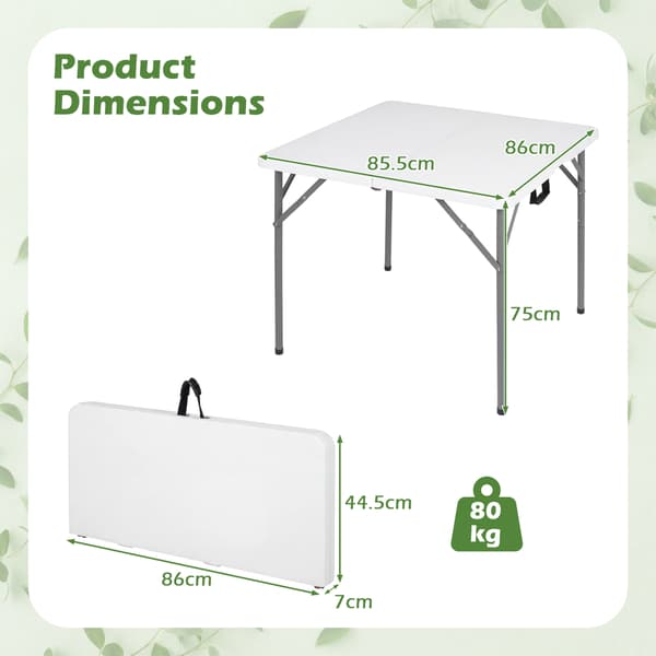 Sammenklappeligt bord 86x85,5x75 cm hvid