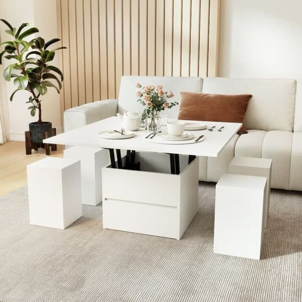Sofabord, 100x50x44 cm, Hvid, Opbevaring