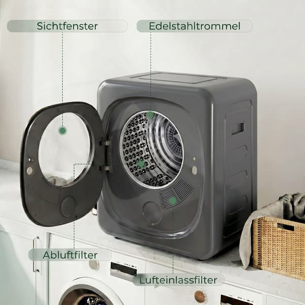 Tørretumbler 4 kg 48x43x57 cm grå/sort