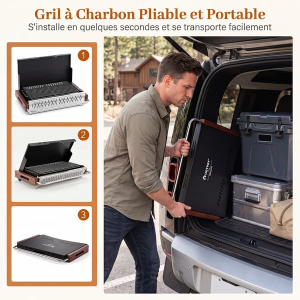 Sammenklappelig grillkulgrill 62x43,5x41,5 cm sort