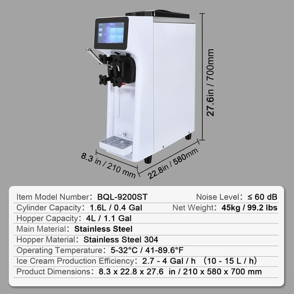 Ismaskine, Bordmodel Softice 10L/t 4L Beholder, Rustfrit Stål