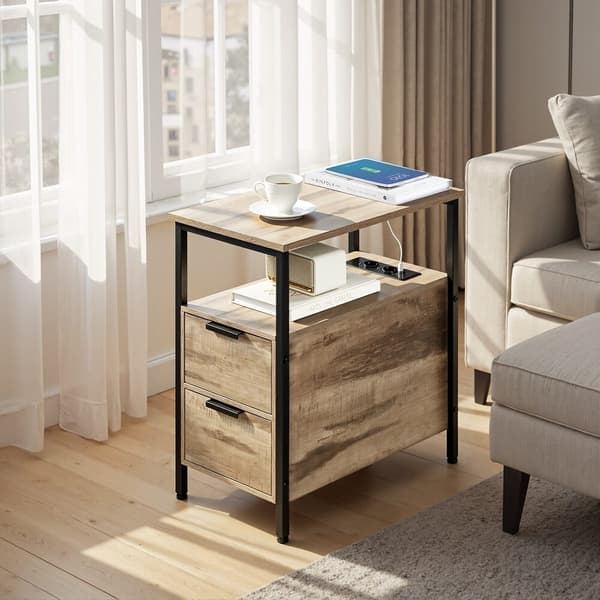 Sidebord, 60x35x61 cm, Brun-Sort, Træ-Stål