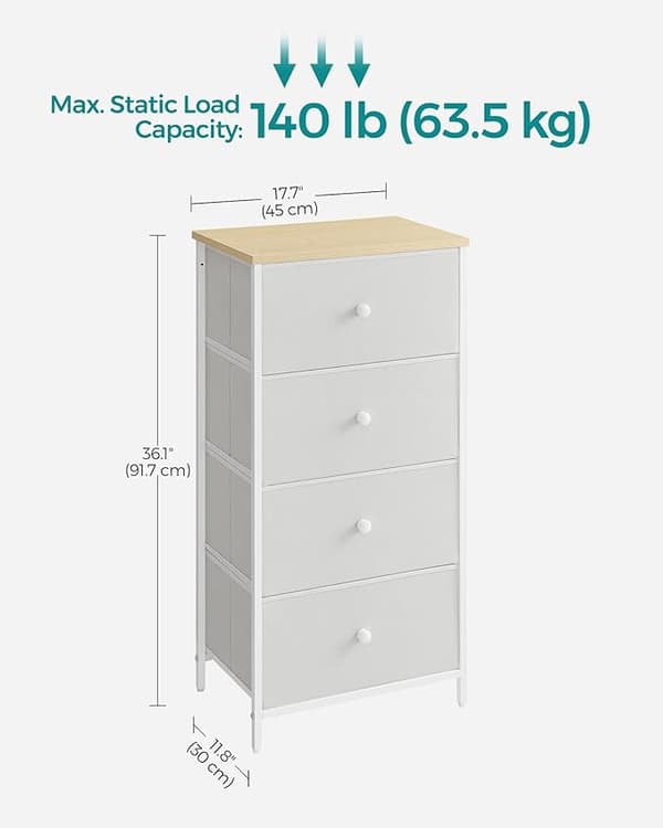 Kommode 45x30x92,3 cm Hvid Stof Opbevaring